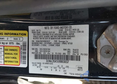 2014 Lincoln Mkz из США, поврежденный, VIN 3LN6L2GK5ER803037